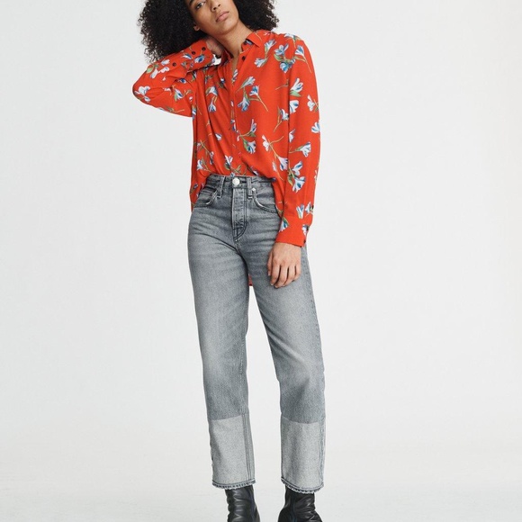 Rag & Bone Women's Anderson Shirt button front in Red Floral crepe size Medium - Picture 2 of 10
